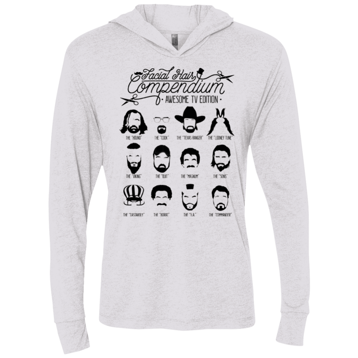 T-Shirts Heather White / X-Small The TV Facial Hair Compendium Triblend Long Sleeve Hoodie Tee