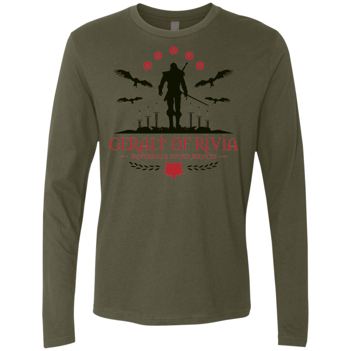 T-Shirts Military Green / Small The Witcher 3 Wild Hunt Men's Premium Long Sleeve