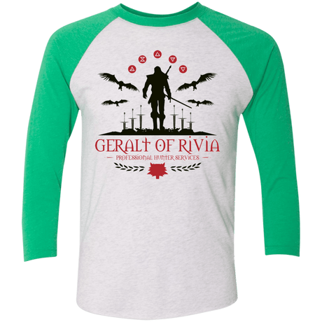 T-Shirts Heather White/Envy / X-Small The Witcher 3 Wild Hunt Men's Triblend 3/4 Sleeve