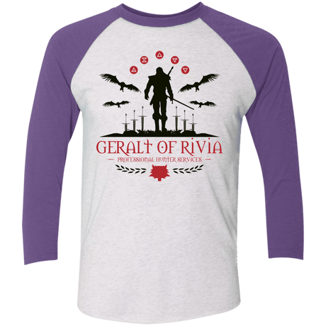T-Shirts Heather White/Purple Rush / X-Small The Witcher 3 Wild Hunt Men's Triblend 3/4 Sleeve