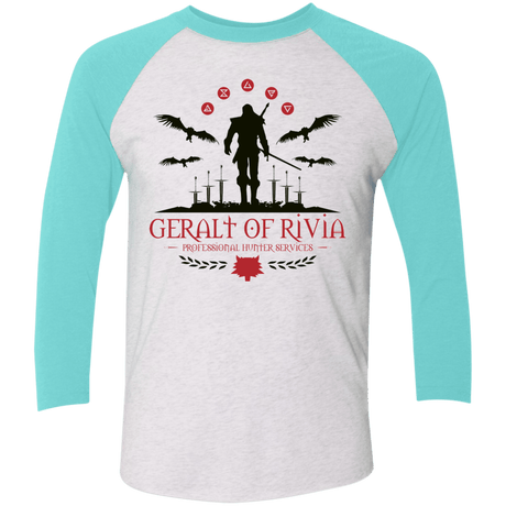 T-Shirts Heather White/Tahiti Blue / X-Small The Witcher 3 Wild Hunt Men's Triblend 3/4 Sleeve
