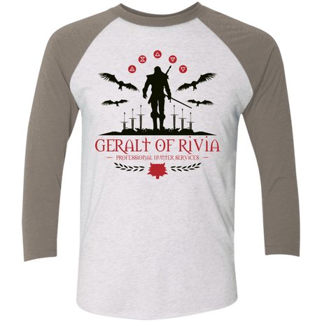 T-Shirts Heather White/Vintage Grey / X-Small The Witcher 3 Wild Hunt Men's Triblend 3/4 Sleeve
