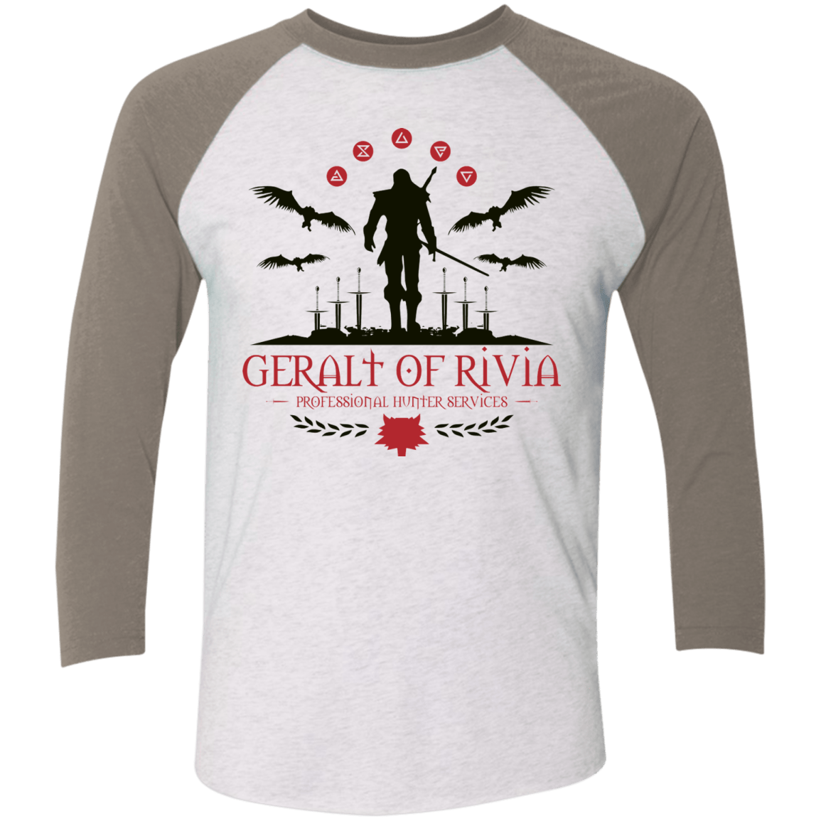 T-Shirts Heather White/Vintage Grey / X-Small The Witcher 3 Wild Hunt Men's Triblend 3/4 Sleeve