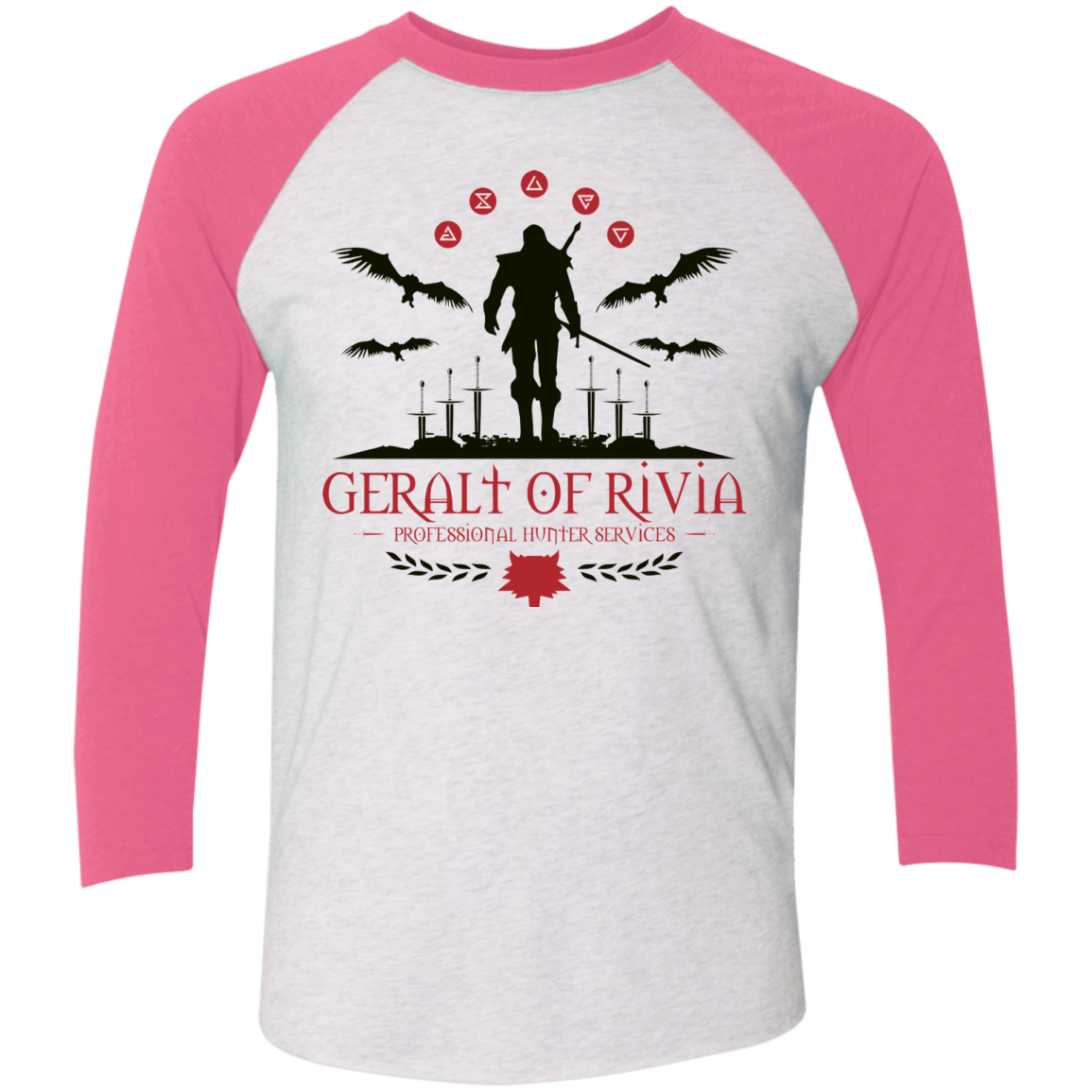 T-Shirts Heather White/Vintage Pink / X-Small The Witcher 3 Wild Hunt Men's Triblend 3/4 Sleeve