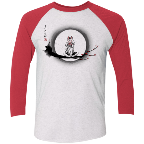 T-Shirts Heather White/Vintage Red / X-Small The Wolf Girl Men's Triblend 3/4 Sleeve