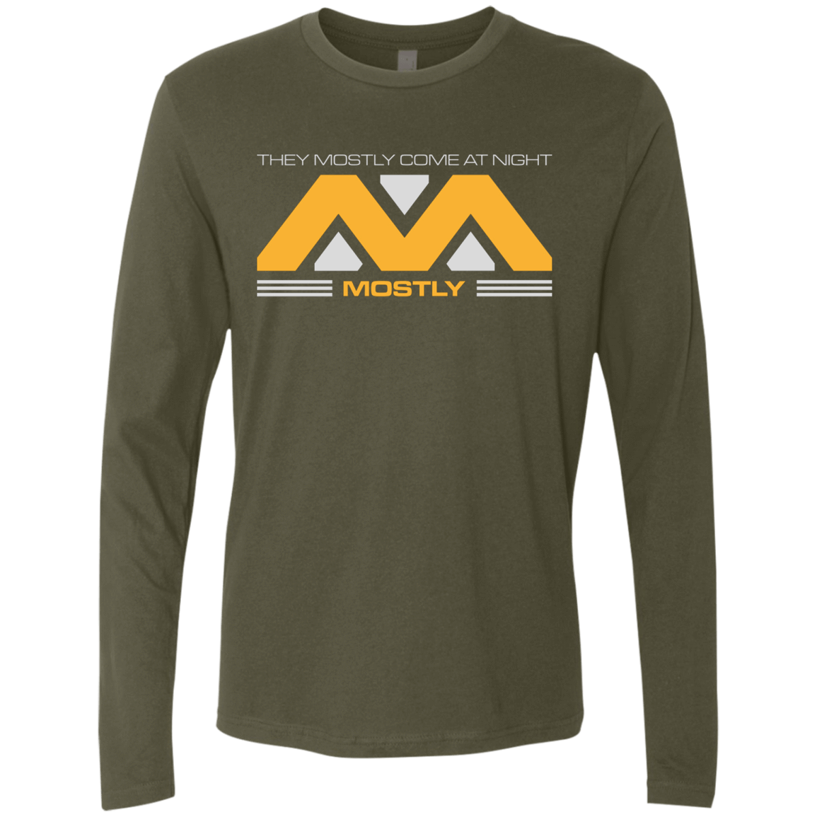 T-Shirts Military Green / Small They Mostly Come At Night Mostly Men's Premium Long Sleeve