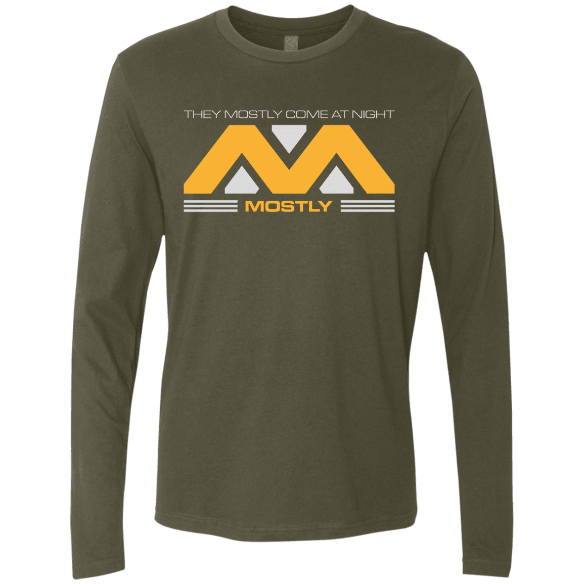 T-Shirts Military Green / Small They Mostly Come At Night Mostly Men's Premium Long Sleeve