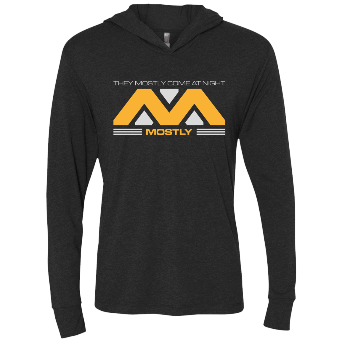 T-Shirts Vintage Black / X-Small They Mostly Come At Night Mostly Triblend Long Sleeve Hoodie Tee