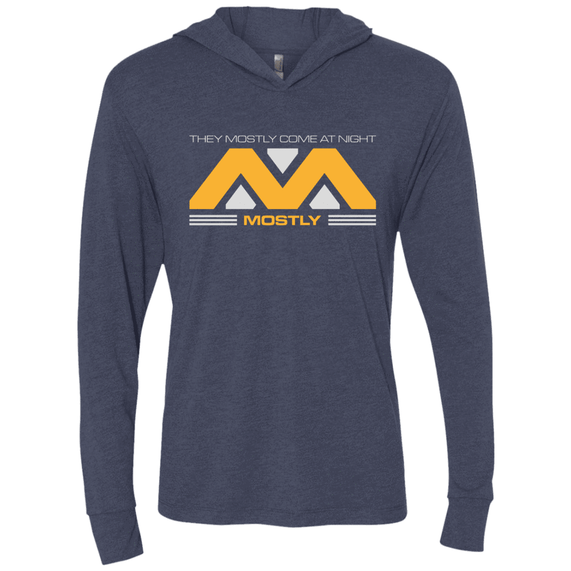 T-Shirts Vintage Navy / X-Small They Mostly Come At Night Mostly Triblend Long Sleeve Hoodie Tee