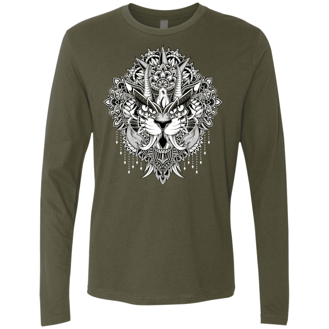 T-Shirts Military Green / S Tiger Mandala Men's Premium Long Sleeve