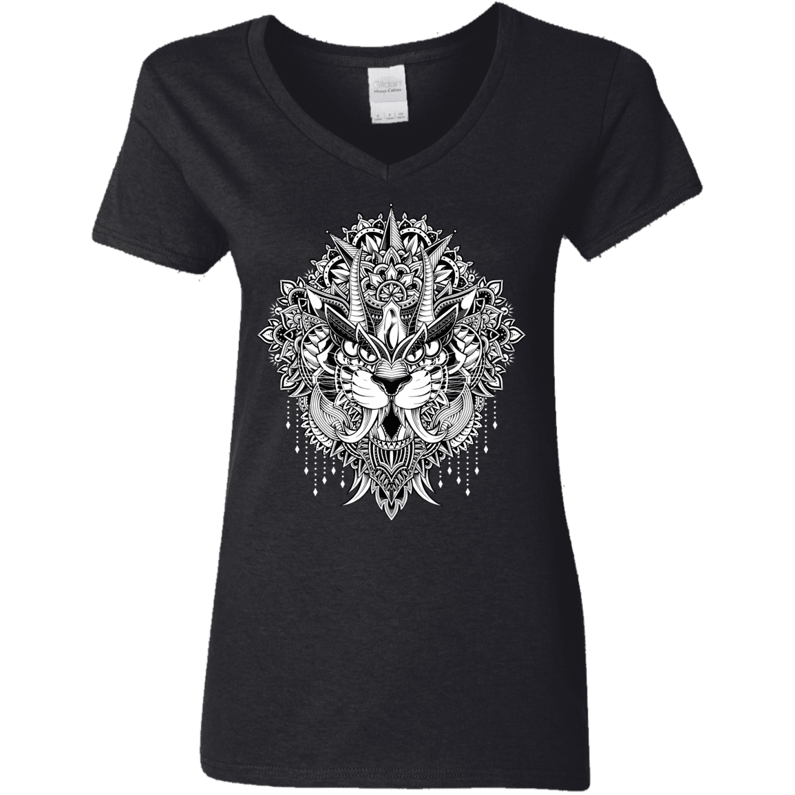 T-Shirts Black / S Tiger Mandala Women's V-Neck T-Shirt