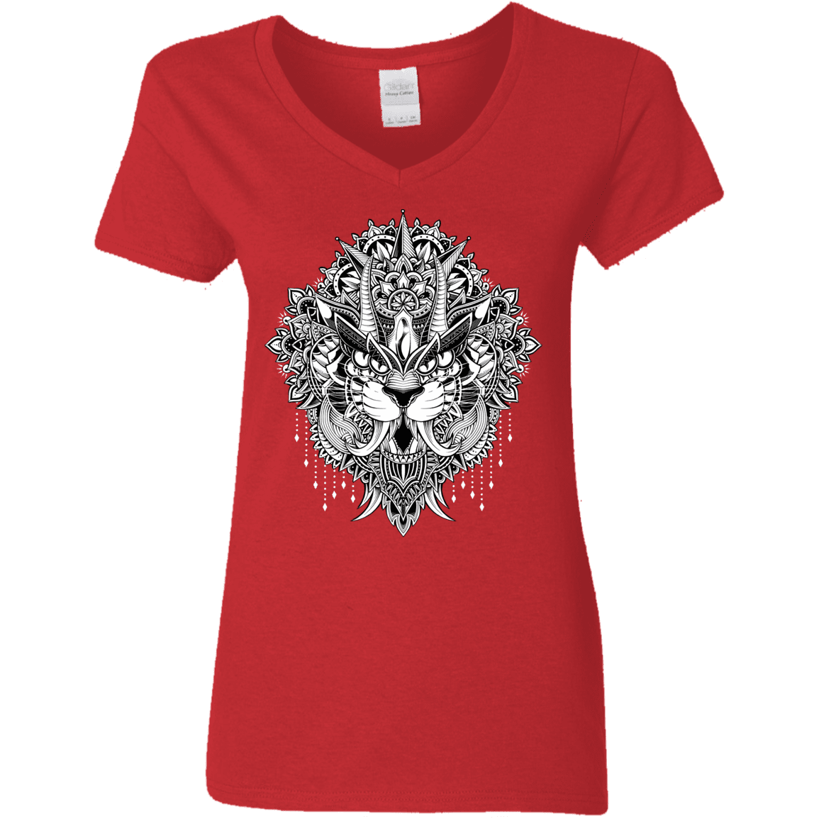 T-Shirts Red / S Tiger Mandala Women's V-Neck T-Shirt