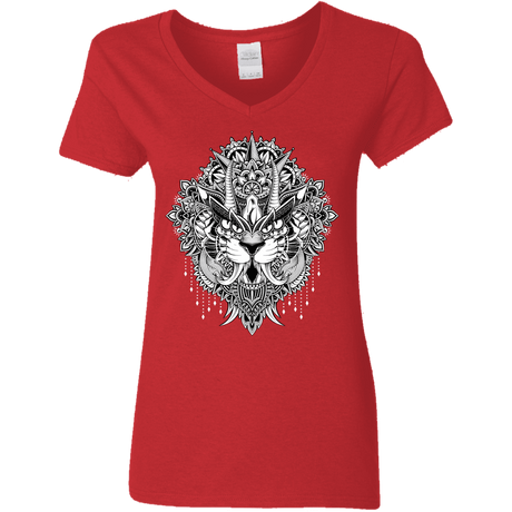 T-Shirts Red / S Tiger Mandala Women's V-Neck T-Shirt