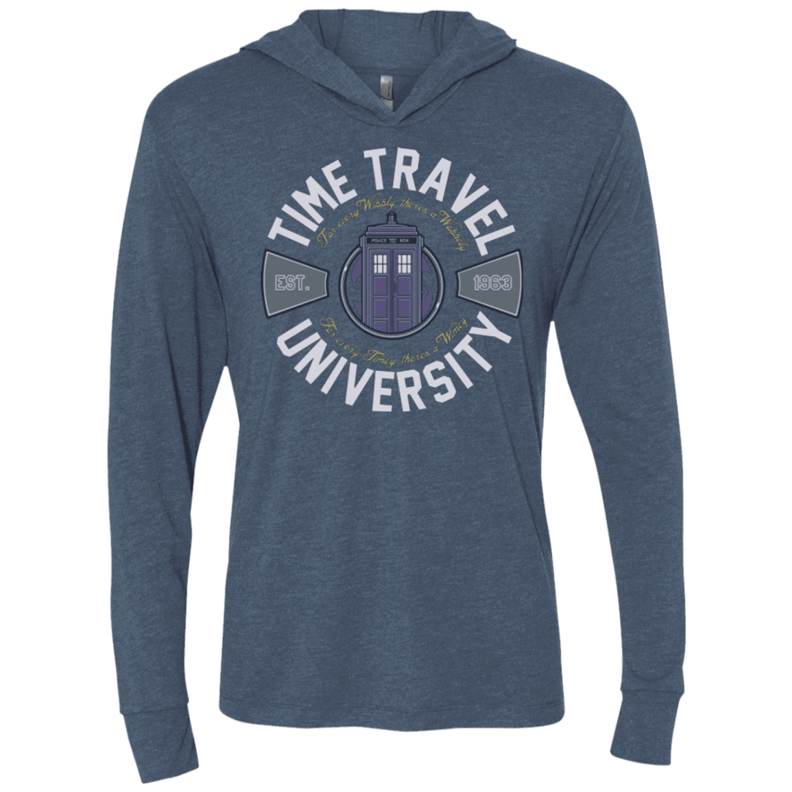 T-Shirts Indigo / X-Small Time Travel University Triblend Long Sleeve Hoodie Tee
