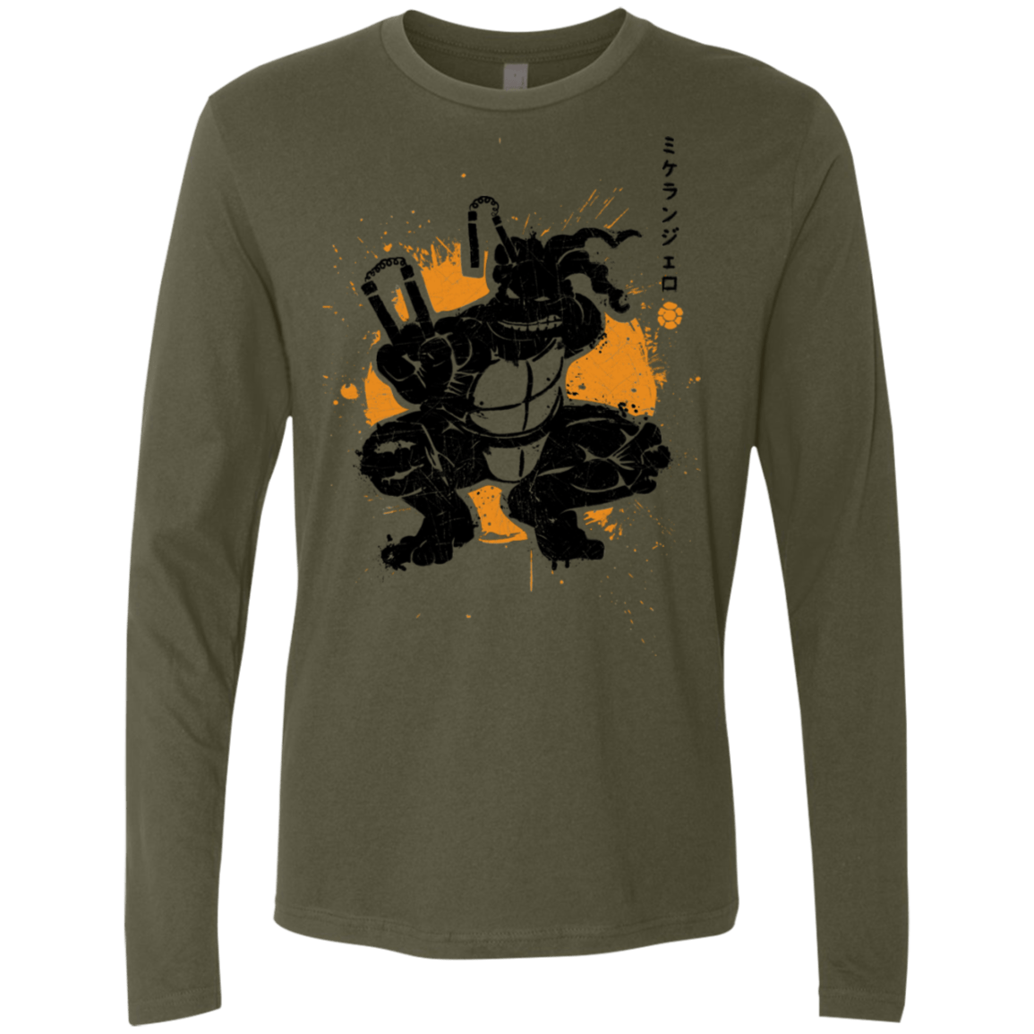T-Shirts Military Green / S TMNT - Nunchaku Warrior Men's Premium Long Sleeve
