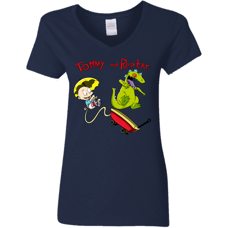 T-Shirts Navy / S Tommy and Reptar Women's V-Neck T-Shirt