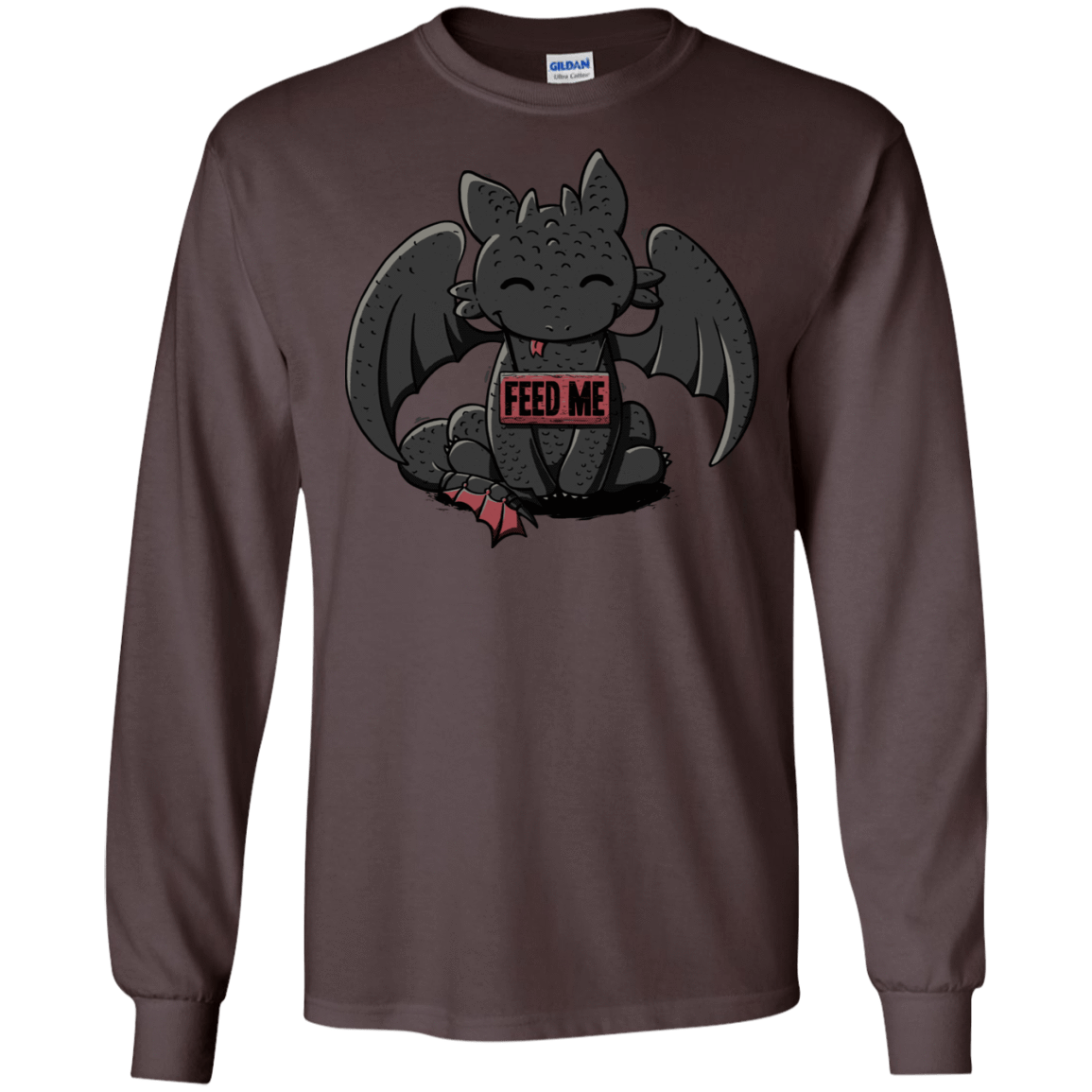 T-Shirts Dark Chocolate / S Toothless Feed Me Men's Long Sleeve T-Shirt