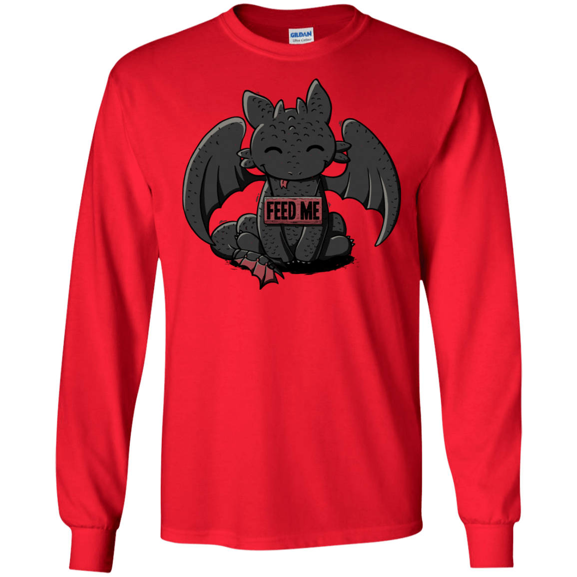 T-Shirts Red / S Toothless Feed Me Men's Long Sleeve T-Shirt