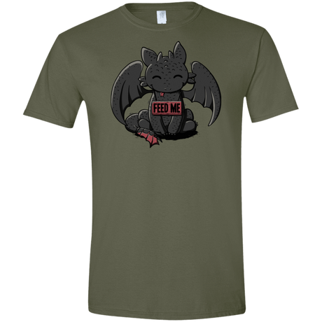 T-Shirts Military Green / S Toothless Feed Me Men's Semi-Fitted Softstyle