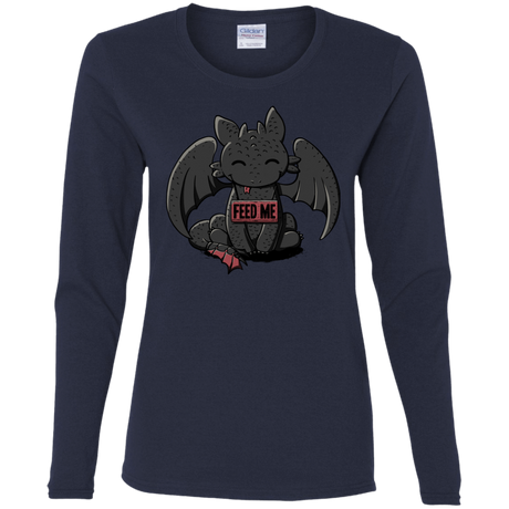 T-Shirts Navy / S Toothless Feed Me Women's Long Sleeve T-Shirt