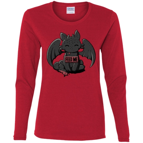 T-Shirts Red / S Toothless Feed Me Women's Long Sleeve T-Shirt