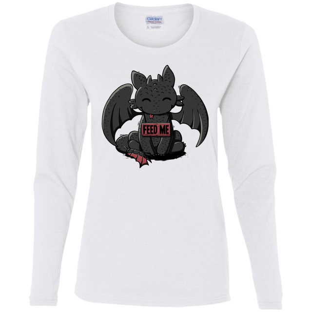 T-Shirts White / S Toothless Feed Me Women's Long Sleeve T-Shirt