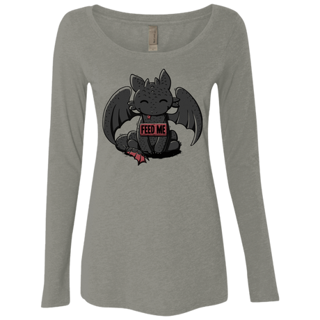 T-Shirts Venetian Grey / S Toothless Feed Me Women's Triblend Long Sleeve Shirt