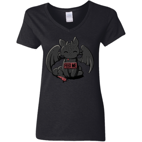 T-Shirts Black / S Toothless Feed Me Women's V-Neck T-Shirt