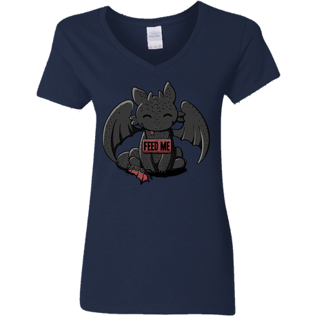 T-Shirts Navy / S Toothless Feed Me Women's V-Neck T-Shirt