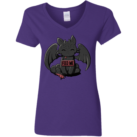 T-Shirts Purple / S Toothless Feed Me Women's V-Neck T-Shirt