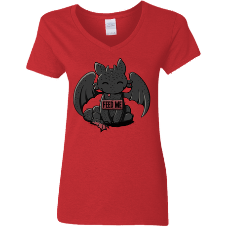 T-Shirts Red / S Toothless Feed Me Women's V-Neck T-Shirt