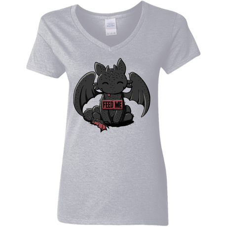 T-Shirts Sport Grey / S Toothless Feed Me Women's V-Neck T-Shirt