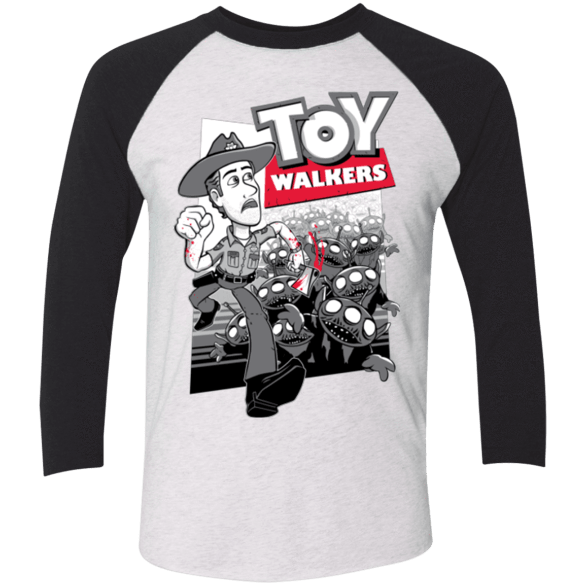 T-Shirts Heather White/Vintage Black / X-Small Toy Walkers Men's Triblend 3/4 Sleeve