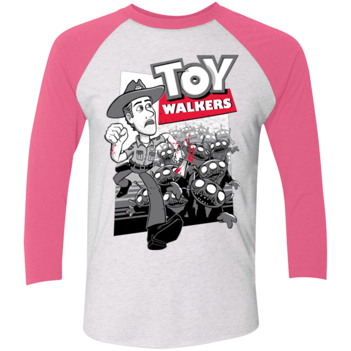T-Shirts Heather White/Vintage Pink / X-Small Toy Walkers Men's Triblend 3/4 Sleeve