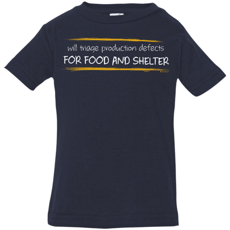 T-Shirts Navy / 6 Months Triaging Defects For Food And Shelter Infant Premium T-Shirt