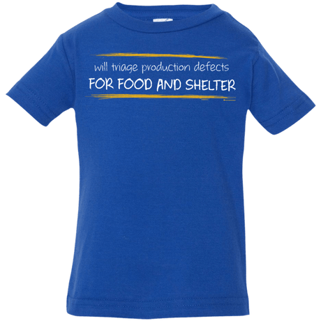 T-Shirts Royal / 6 Months Triaging Defects For Food And Shelter Infant Premium T-Shirt