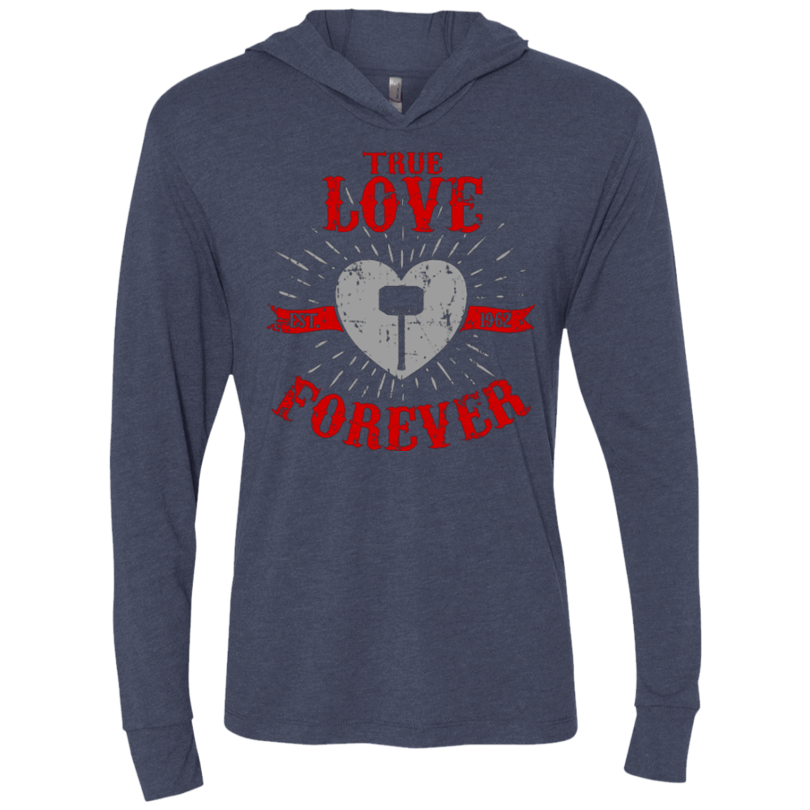 T-Shirts Vintage Navy / X-Small True Love Forever God Thunder Triblend Long Sleeve Hoodie Tee