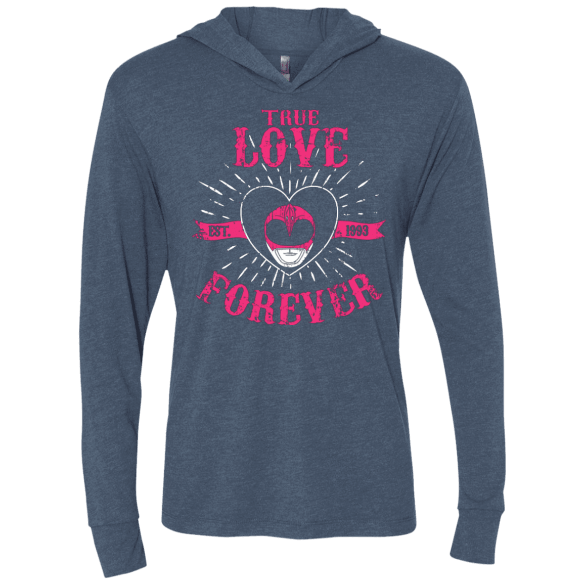 T-Shirts Indigo / X-Small True Love Forever Pink Triblend Long Sleeve Hoodie Tee