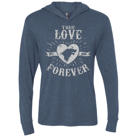 T-Shirts Indigo / X-Small True Love Forever Wolf Triblend Long Sleeve Hoodie Tee