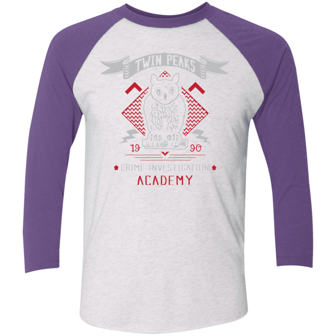 T-Shirts Heather White/Purple Rush / X-Small Twin Peaks Academy Men's Triblend 3/4 Sleeve