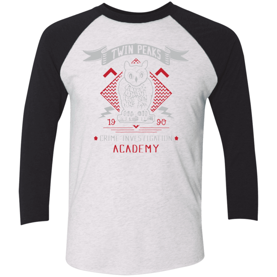 T-Shirts Heather White/Vintage Black / X-Small Twin Peaks Academy Men's Triblend 3/4 Sleeve
