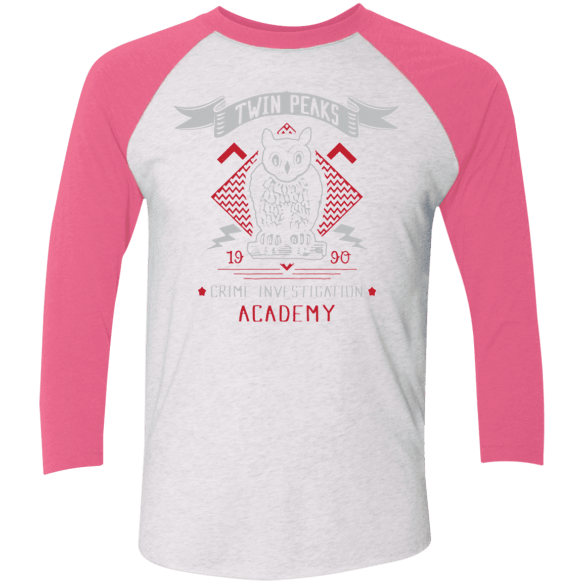 T-Shirts Heather White/Vintage Pink / X-Small Twin Peaks Academy Men's Triblend 3/4 Sleeve