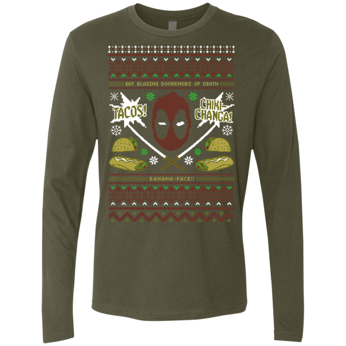 T-Shirts Military Green / Small Ugly Deadpool Men's Premium Long Sleeve