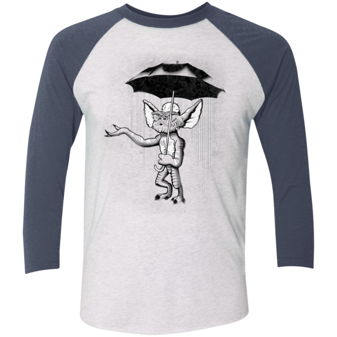 T-Shirts Heather White/Indigo / X-Small Umbrella Banksy Men's Triblend 3/4 Sleeve