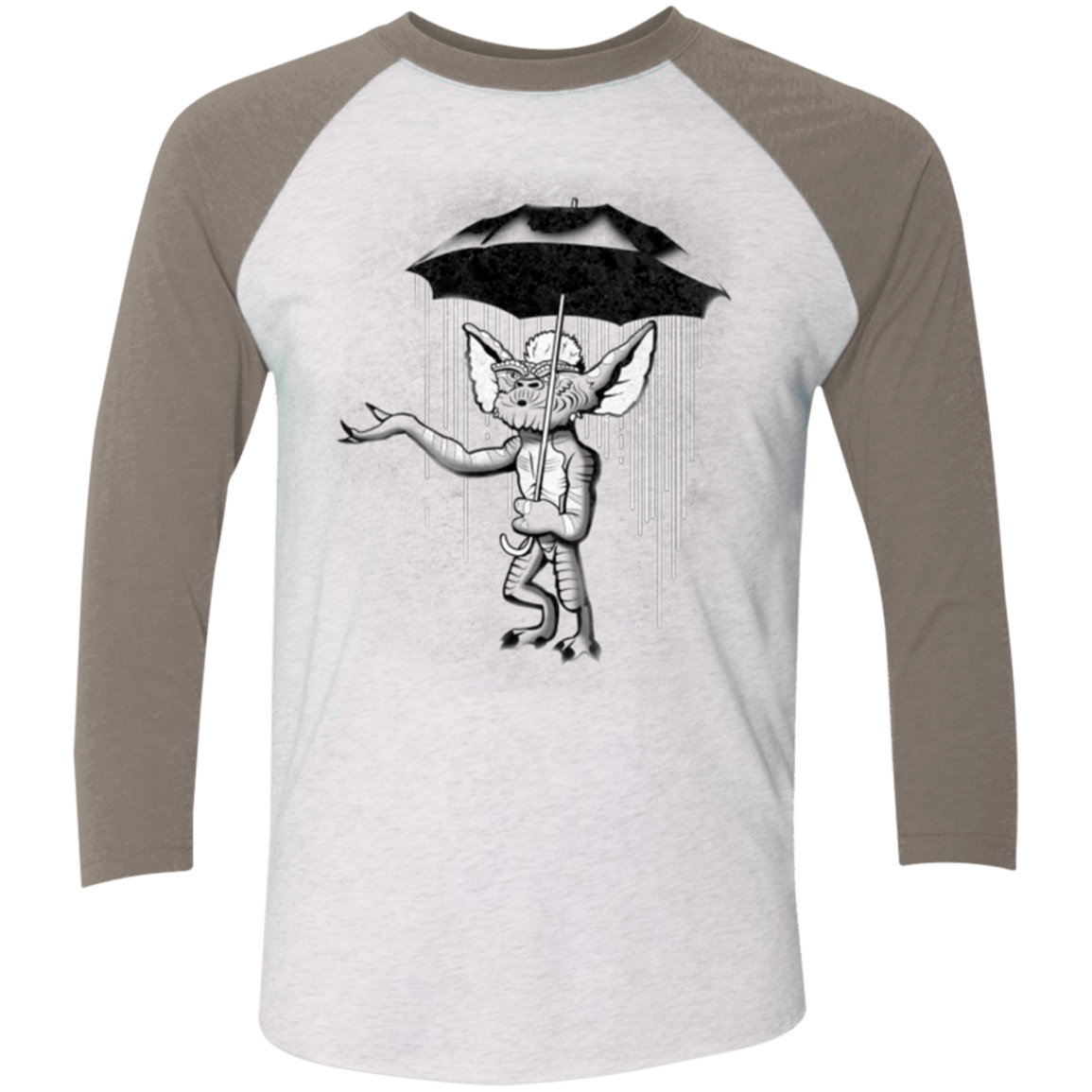 T-Shirts Heather White/Vintage Grey / X-Small Umbrella Banksy Men's Triblend 3/4 Sleeve
