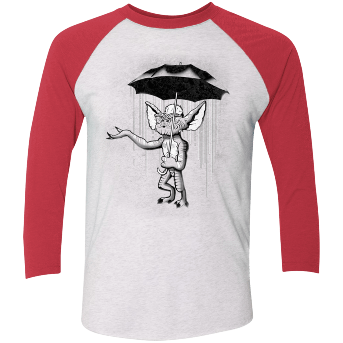 T-Shirts Heather White/Vintage Red / X-Small Umbrella Banksy Men's Triblend 3/4 Sleeve