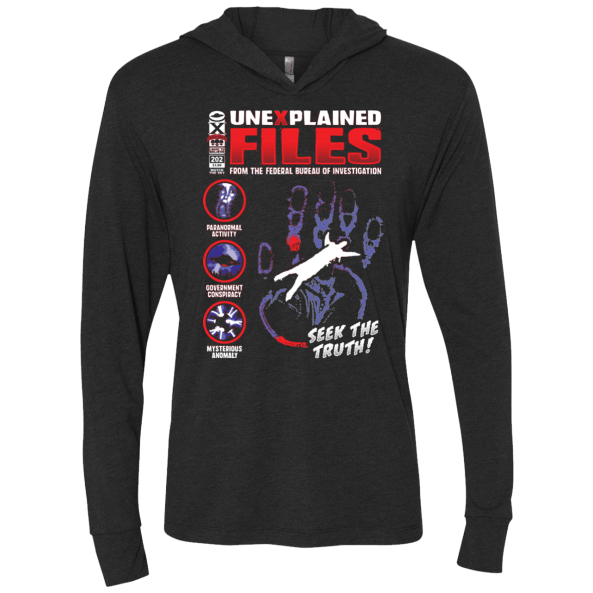 T-Shirts Vintage Black / X-Small Unexplained Files Triblend Long Sleeve Hoodie Tee