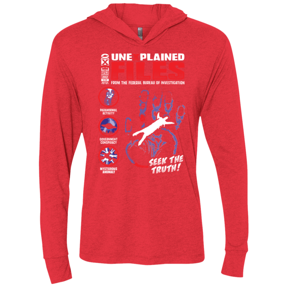 T-Shirts Vintage Red / X-Small Unexplained Files Triblend Long Sleeve Hoodie Tee