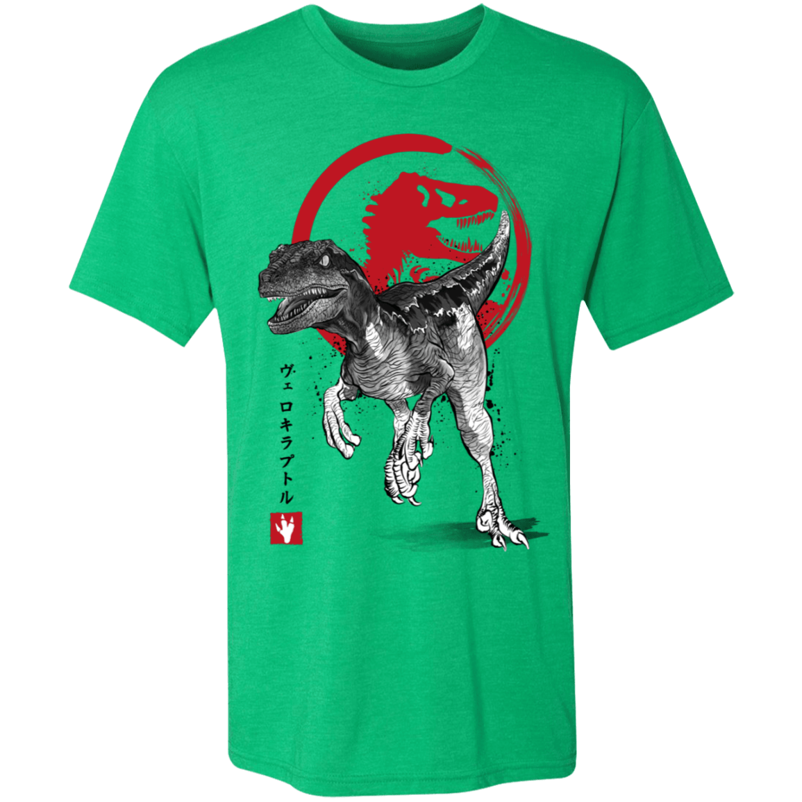 T-Shirts Envy / S Velociraptor sumi-e Men's Triblend T-Shirt