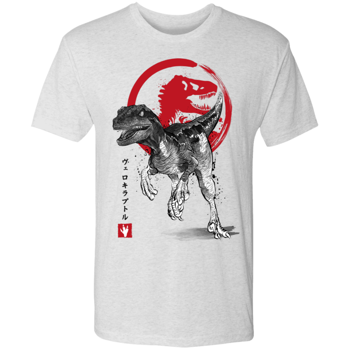 T-Shirts Heather White / S Velociraptor sumi-e Men's Triblend T-Shirt